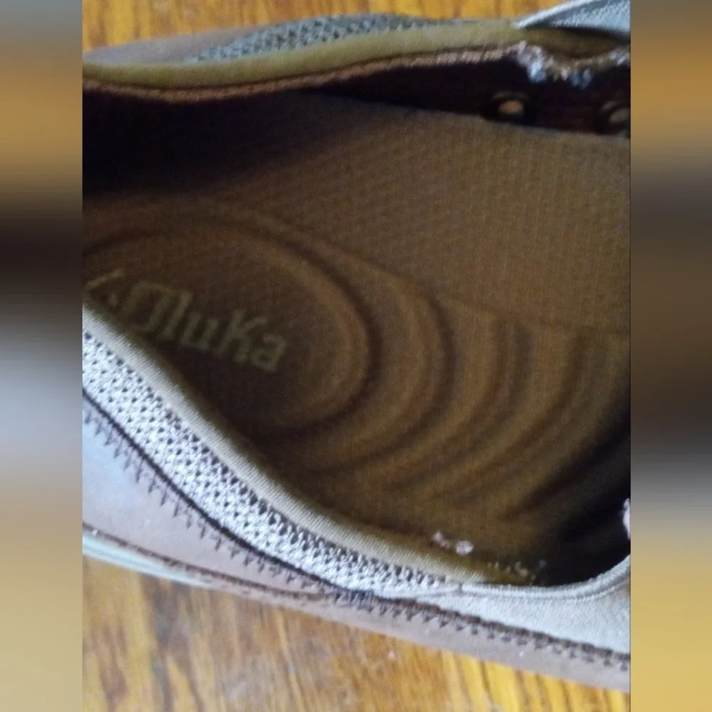 OluKai Brown and Tan Slip-On Loafers